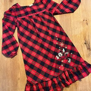 DISNEY  Minnie Mouse Ice Skating Red Plaid Winter Nightshirt -Girls’ Sz 7/8